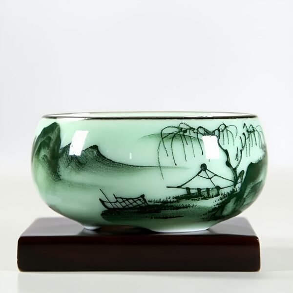 057dedaf-4cc4-4e0f-81e4-ab8e476ac571.jpg 80ml/2.82oz Traditional Celadon Hand-painted Landscape Teacup Ceramic for Lotus Carp Tea Set Double-fish Chinese Tea Master Cup