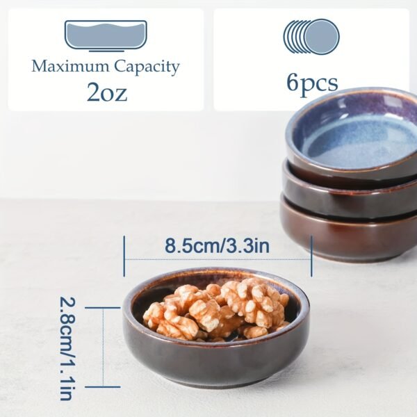 06423e1d-acbc-4b69-9df6-5b3afa8a449d.jpg 6pcs Set 3.3-Inch Japanese Kiln-Transformed Seasoning Dish Round Soy Sauce Dish Ceramic Snack Dip Bowl Modern Tableware