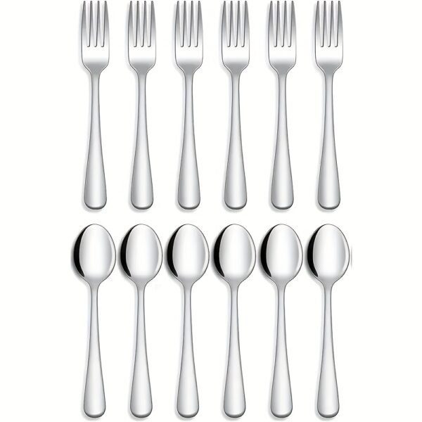 12pcs Fork and Spoon Silverware Set, Food-Grade Stainless Steel Cutlery Set