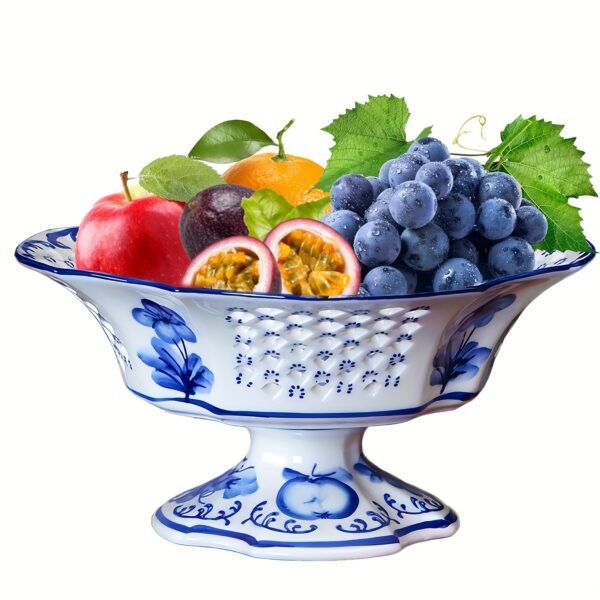 0ea685b1-e72a-48c2-a34e-3c8b271857a6.jpg Fruit Bowl Fruit Serving Plate Blue And White Porcelain Decorative Bowl with Foot