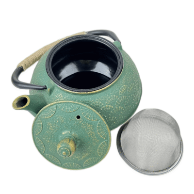 0f1237d0-17b8-4106-8b5b-be6f8154450b_1280x1280.png 900ml Green Golden Fan-Shaped Glossy Cast Iron Enamel Teapot, Enamel Teapot, Tea Brewing, with Stainless Steel Strainer, Removable Filter