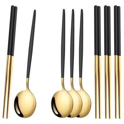 8pcs Elegant Stainless Steel Cutlery Set, Mirror Polished - Includes Spoons and Chopsticks