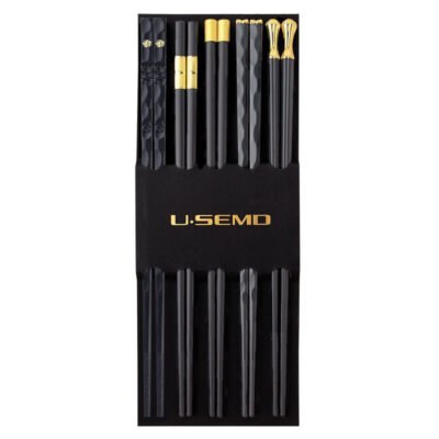 24cm 5 Pairs Japanese Chinese Chopsticks Sushi Non-slip Sticks Reusable Metal Korean Chopsticks Set