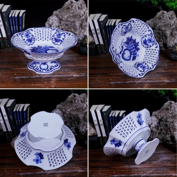 Fruit Bowl Fruit Serving Plate Blue And White Porcelain Decorative Bowl with Foot