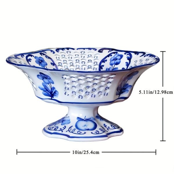 Fruit Bowl Fruit Serving Plate Blue And White Porcelain Decorative Bowl with Foot