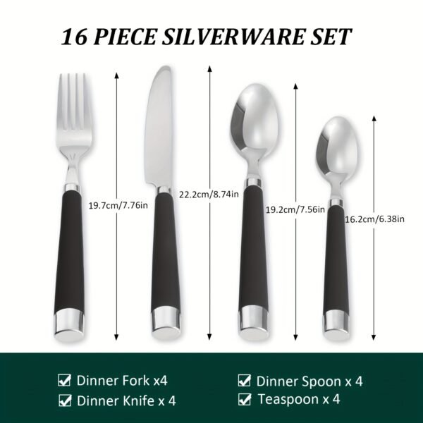 4b230b36-1a4c-4f00-8062-25e8369b7e4e.jpg 16pcs Stainless Steel Cutlery Set for 4 People, Featuring Plastic Round Handles - Includes 4 Forks, 4 Knives, 4 Spoons, And 4 Teaspoons