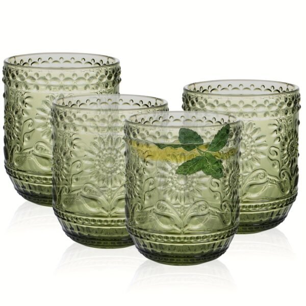 63e81606-5a56-413a-a3eb-64323725ed1d.jpg 4pcs Set of 360ml Solid Color Sunflower Pattern Vintage Glass Cups - Assorted Colors