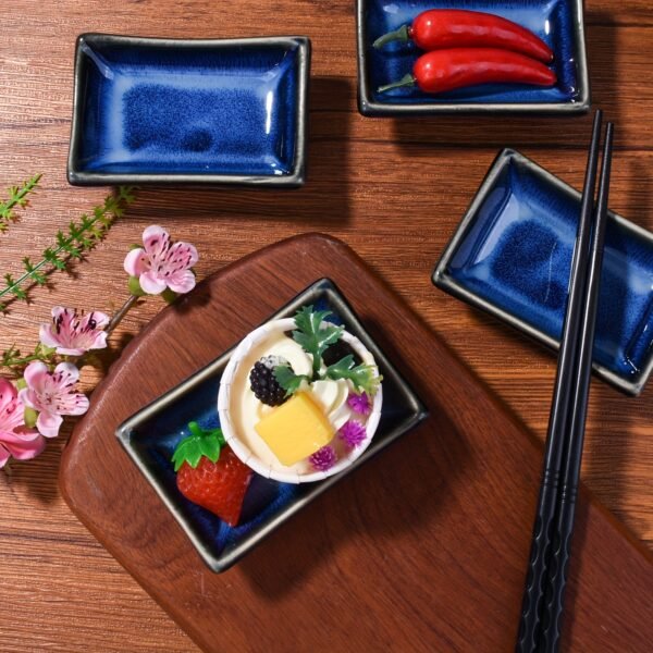 4 Blue Ceramic Square Dishes Sauce Dishes Snack Dessert Dishes Essential small tableware