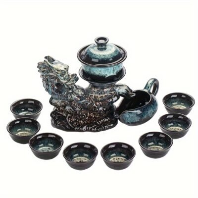 1 Set, Creative Dragon, Kiln-turned Ceramic Lazy Tea Set, Fully Automatic Rotating Water Teapot, Magnetic Water Drawing Teapot, with 8 Tea Cups, Tea Tray
