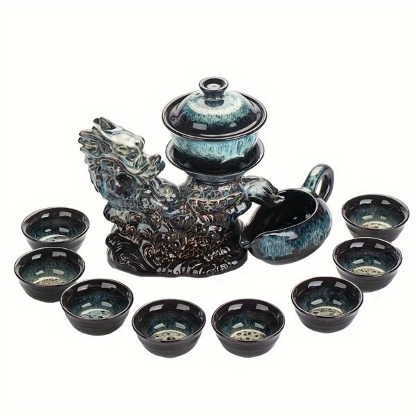 1 Set, Creative Dragon, Kiln-turned Ceramic Lazy Tea Set, Fully Automatic Rotating Water Teapot, Magnetic Water Drawing Teapot, with 8 Tea Cups, Tea Tray