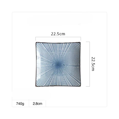 Japanese Ceramic Square Shape Dinner Dish Plate Crockery Ceramic Dinnerware Blue and White Bone China