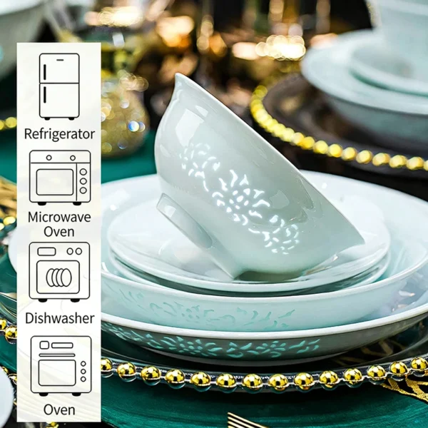 Celadon Dinnerware Set 40pcs Linglong Ceramics Dish Sets Full Set Luxury China Tableware Set