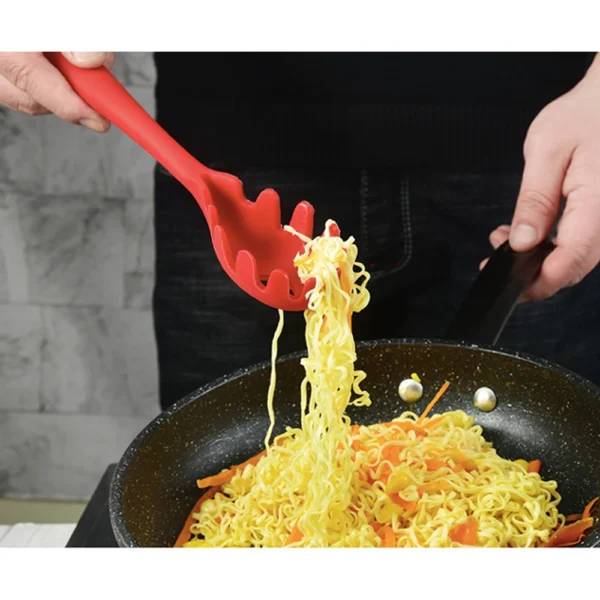 S0a1506099a94412798a1f3c0bc9bda83V.webp 11.2 inch Pasta Fork Premium Silicone Spaghetti Strainer Heat Resistant Noodle Spoon Server Food Grade Kitchen Cooking Tools - Assorted Colors