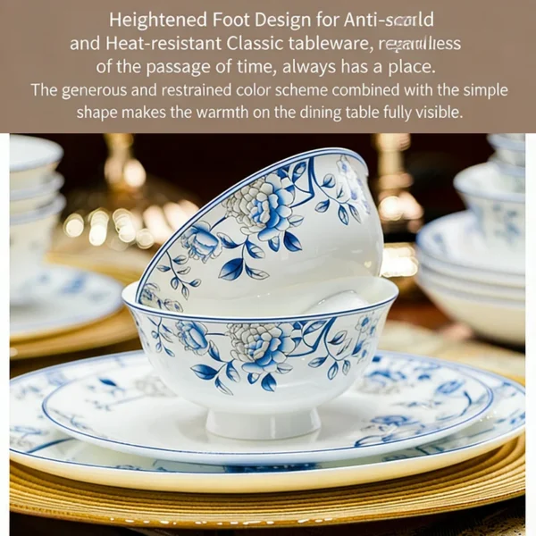 Blue And White Porcelain Tableware Set 60pcs Ceramics Dish Sets Full Set Luxury China Dinnerware Set