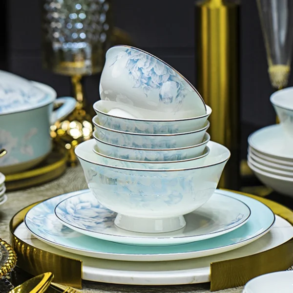 S2489d6d136de48a1b5a278be76f36d4fp.webp Jingdezhen Bone China Rice Bowl, Plate Spoon Dinnerware 18pcs Set Light luxury Food Plate Chinese Restaurant Complete set of Tableware