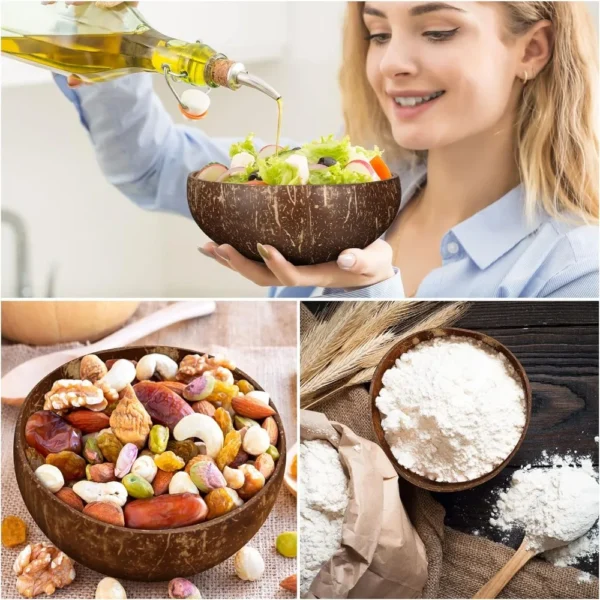 S36e5e882b8f043f786397fcb6c5fa0006.webp Polished Coconut Bowls and Wooden Spoon Sets Natural Coconut Salad Smoothie Bowls