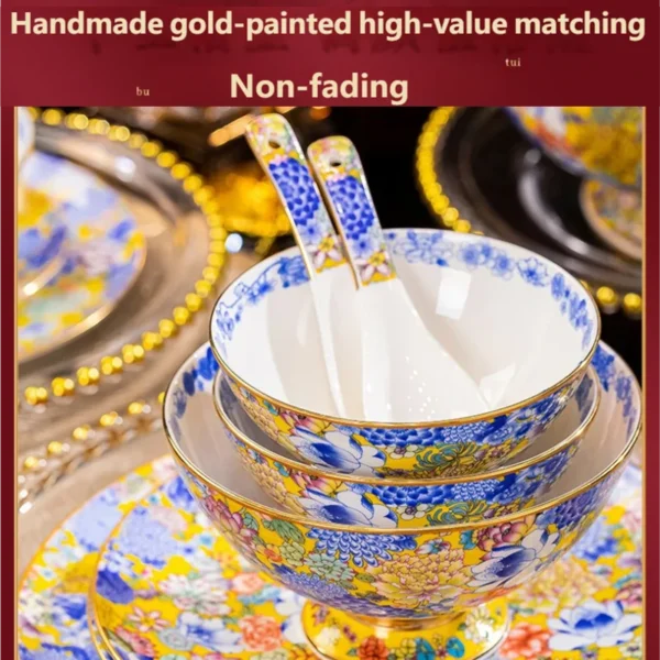 S44a8988225de4bb8909f593277c9d371L.webp Enamel Dinnerware Set 38pcs Luxury Ceramics Tableware Set Courtly Style Bone China Dish Sets