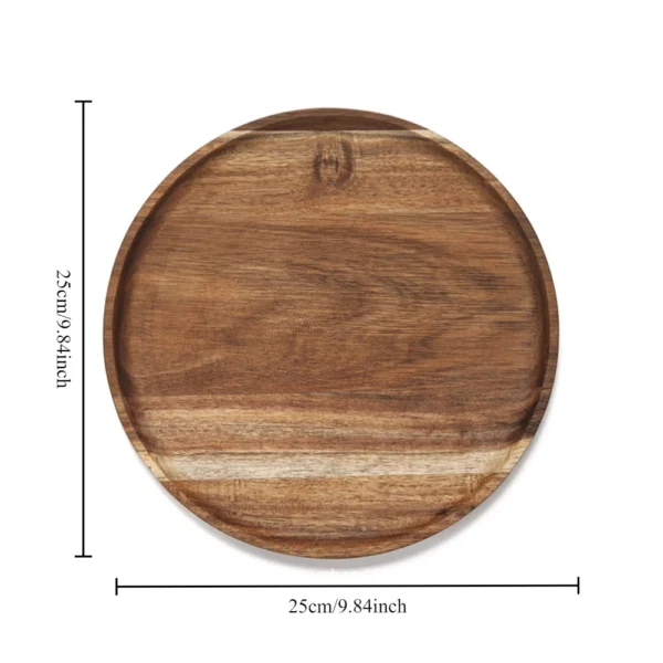 25cm Acacia Wood Round Wooden Dinner Tray Easy To Clean, Pizza Salad Tray Fruit Dessert Tray, Snack Tray, Stackable, Reusable