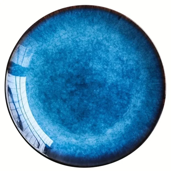 S538e34680f994dc4baf21419eeb55eef9.webp 1pcs Ceramic Dinner Plate Blue Klin Glazed Flat Round 10inch Plate