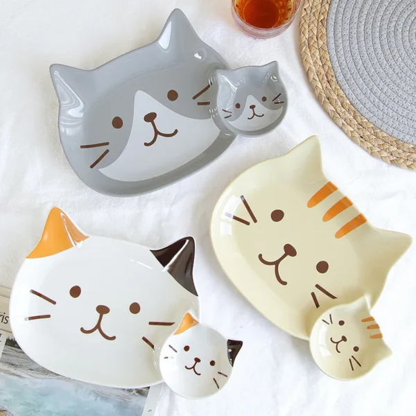 Japanese Cat Kid Dinner Plate Cartoon Divided Plate Dessert Fruit Tray Dumpling with Sauce Dish One Person Crockery - Assorted Colors