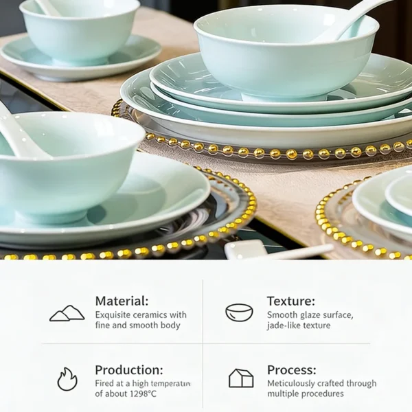 Celadon Dinnerware Set 30pcs Ceramics Dish Sets Full Set Luxury China Tableware Set Modern Dinner Set 10/16 Persons