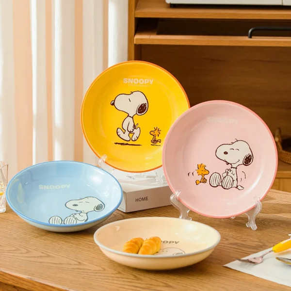 S68e2c8ea9fe84ee2936f84539ecfa3f9X.webp Cartoon Anime Snoopy Food Plate 8-inch Household Noodles Fruit Dessert Plates - Assorted Colors