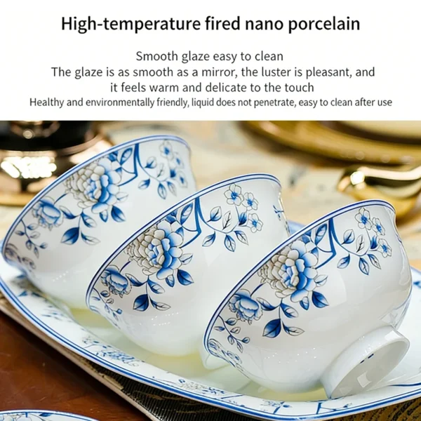 Blue And White Porcelain Tableware Set 60pcs Ceramics Dish Sets Full Set Luxury China Dinnerware Set