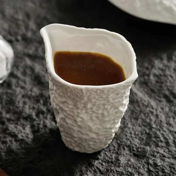 S8b1cb3b76fad44428f64b853483fad94X.webp Ceramic Gravy Boats Restaurant Creative Rock Texture Steak Sauce Pot Milk Cup Household Specialty Pure White Tableware