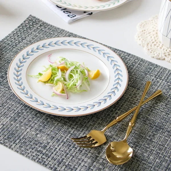 Sa2090002c9fa436db8081ff613fa037bI.webp Korean Green Leaf Dinner Plate, Saucer Set Ins Beautiful Dessert Salad Ceramic Plate for Food Crockery