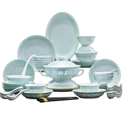 Celadon Dinnerware Set 40pcs Linglong Ceramics Dish Sets Full Set Luxury China Tableware Set