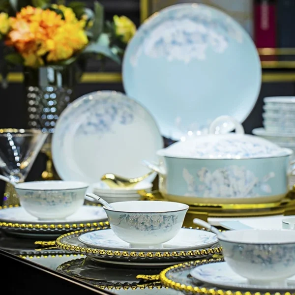Sb249780903474ce0a3fd822b623cb6f8Y.webp Jingdezhen Bone China Rice Bowl, Plate Spoon Dinnerware 18pcs Set Light luxury Food Plate Chinese Restaurant Complete set of Tableware