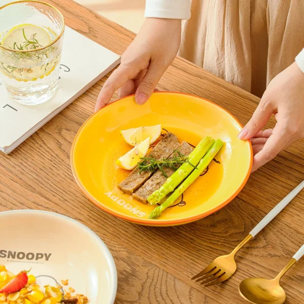 Sbf88b2e40be4467e9b5d4b53538735623.webp Cartoon Anime Snoopy Food Plate 8-inch Household Noodles Fruit Dessert Plates - Assorted Colors