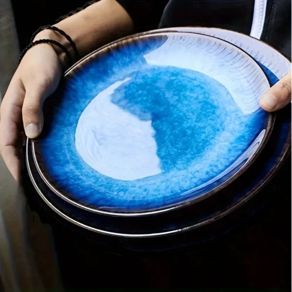 Sc70aeaa4ea0946d28719e615bd9c052bU.webp 1pcs Ceramic Dinner Plate Blue Klin Glazed Flat Round 10inch Plate