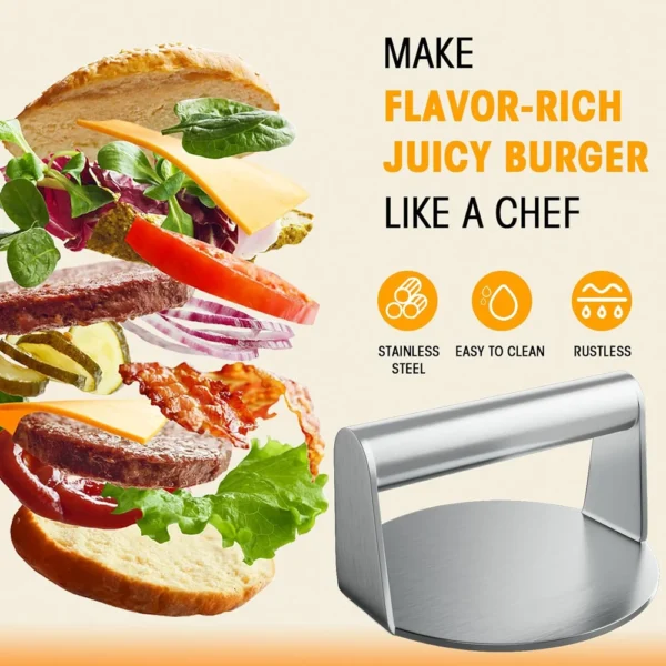 Sd5d3c1c450f74e9f9d76de0eae2569e5h.webp Hamburger Meat Press 430 Stainless Steel Circular Square Burger Meat Press Kitchen Tool Non-Stick Meat Press Plate