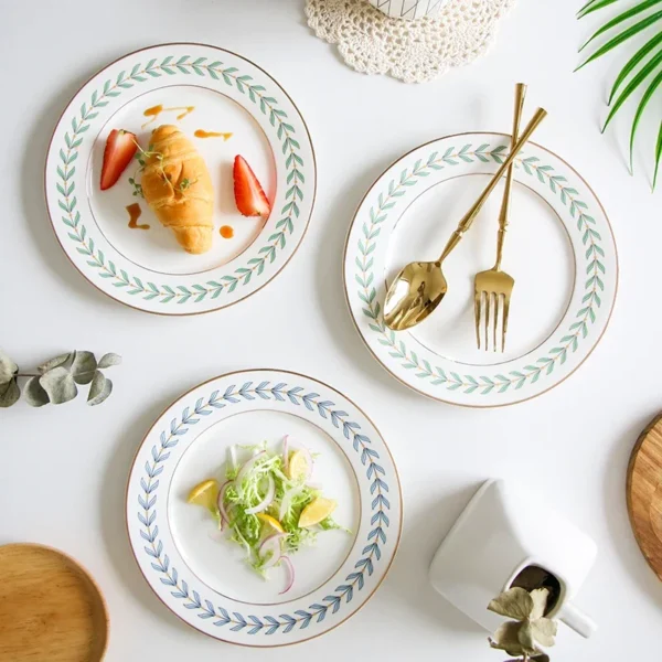 Sefc5697ce5b049d3b55dbda202a4e0e3m.webp Korean Green Leaf Dinner Plate, Saucer Set Ins Beautiful Dessert Salad Ceramic Plate for Food Crockery