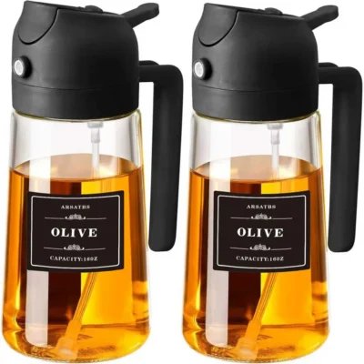 Sf7235ce79e8c4e159f9dc13765e6e6eeC.webp 2pcs Oil Sprayer for Cooking, Kitchen 2 in 1 Spray and Pour Olive Oil Dispenser with Stickers,470ML Glass Oil Spray Bottle