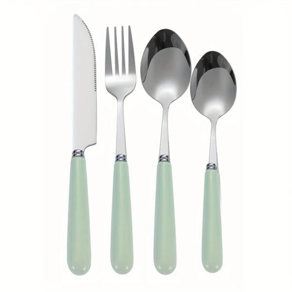 a5fc083c-d2d8-4460-b27d-46740024903f.jpg 4pcs Stainless Steel Cutlery Set with Glazed Ceramic Handle - Macaron Color Fork, Spoon, Knife & Rice/Soup Spoons