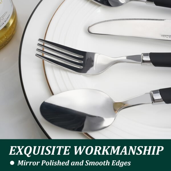 adfe411f-b1ee-442e-a334-a3d0b0dfc7f3.jpg 16pcs Stainless Steel Cutlery Set for 4 People, Featuring Plastic Round Handles - Includes 4 Forks, 4 Knives, 4 Spoons, And 4 Teaspoons