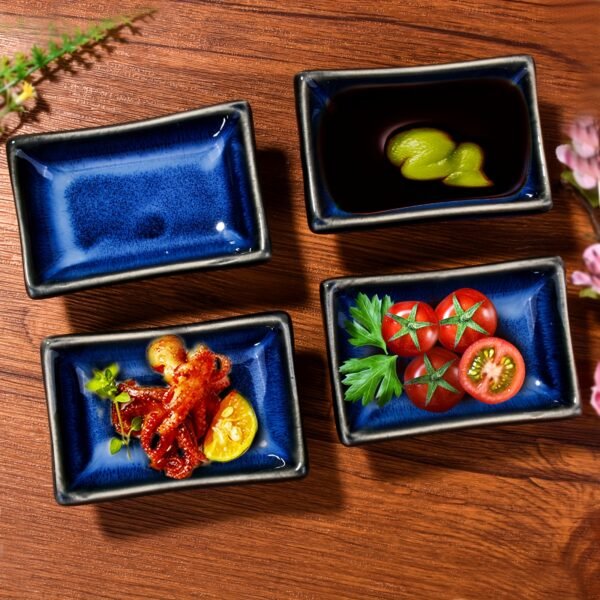 4 Blue Ceramic Square Dishes Sauce Dishes Snack Dessert Dishes Essential small tableware