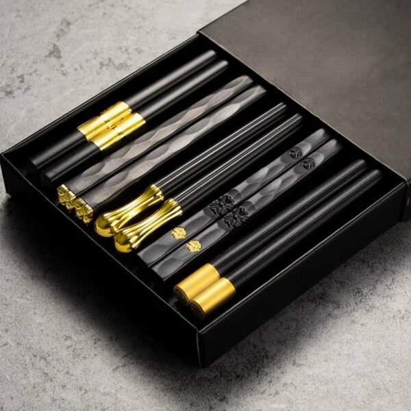 24cm 5 Pairs Japanese Chinese Chopsticks Sushi Non-slip Sticks Reusable Metal Korean Chopsticks Set