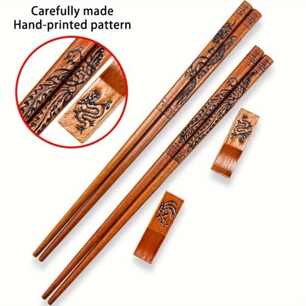 f5b926ed-1e94-4518-9325-05b3b91b41ab.jpg 2 Pairs Chinese Traditional Dragon Phoenix Chopsticks Set - Hand-Carved Wooden Reusable Chopsticks with Wooden Box, Non-Slip Grip