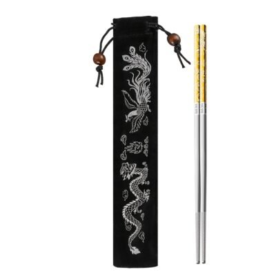 f6e32606-cd00-4dd6-ae6a-8fc8e7cf3fa0.jpg Pair of Portable Chopsticks, 304 Stainless Steel Metal Chopsticks, Dragon and Phoenix Pattern Laser Engraving, Dishwasher Safe, Reusable, Non-Slip