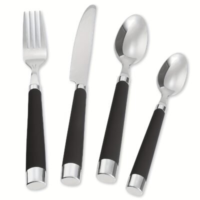 fee6a078-4316-41d1-bf64-eee425955512.jpg 16pcs Stainless Steel Cutlery Set for 4 People, Featuring Plastic Round Handles - Includes 4 Forks, 4 Knives, 4 Spoons, And 4 Teaspoons