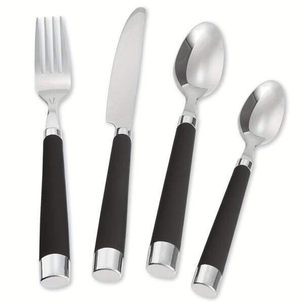 fee6a078-4316-41d1-bf64-eee425955512.jpg 16pcs Stainless Steel Cutlery Set for 4 People, Featuring Plastic Round Handles - Includes 4 Forks, 4 Knives, 4 Spoons, And 4 Teaspoons